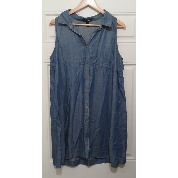 Aqua Dresses & Skirts - Aqua womens L swing flare shirt dress capsule denim button front pockets blue